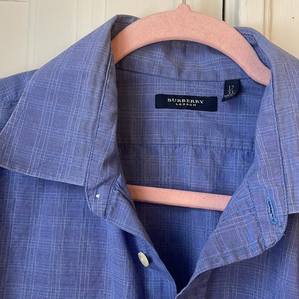 Burberry London Blue Plaid Button Down Shirt 17 33 - Picture 2 of 5